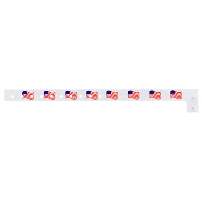 Plastic wristband with wavy american flags printed across the band - shown in flat 