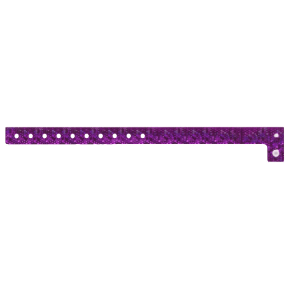 Plastic holographic wristband in purple - flat version shown 