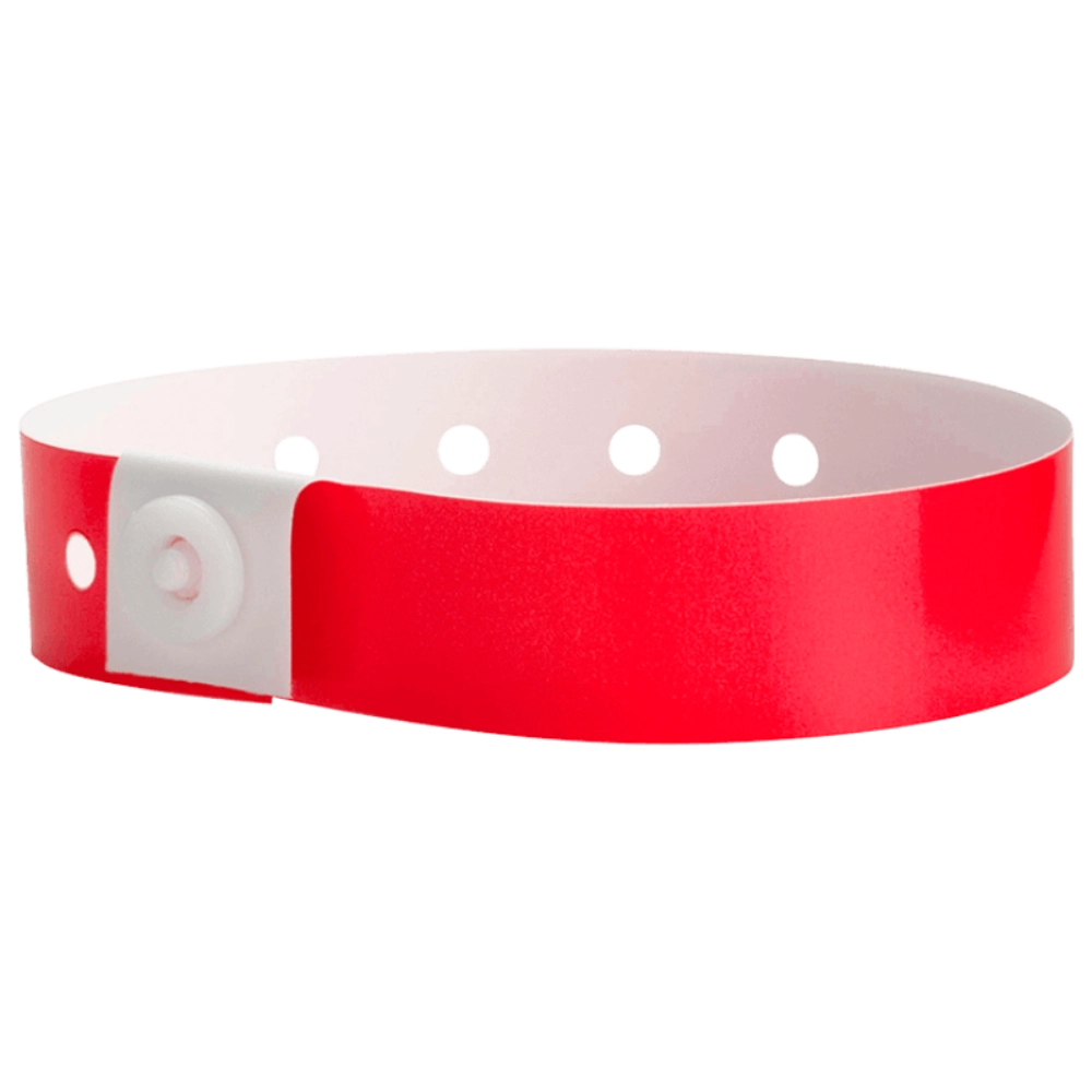 Plastic regular wristband in neon red - shown in round