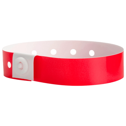 Plastic regular wristband in neon red - shown in round