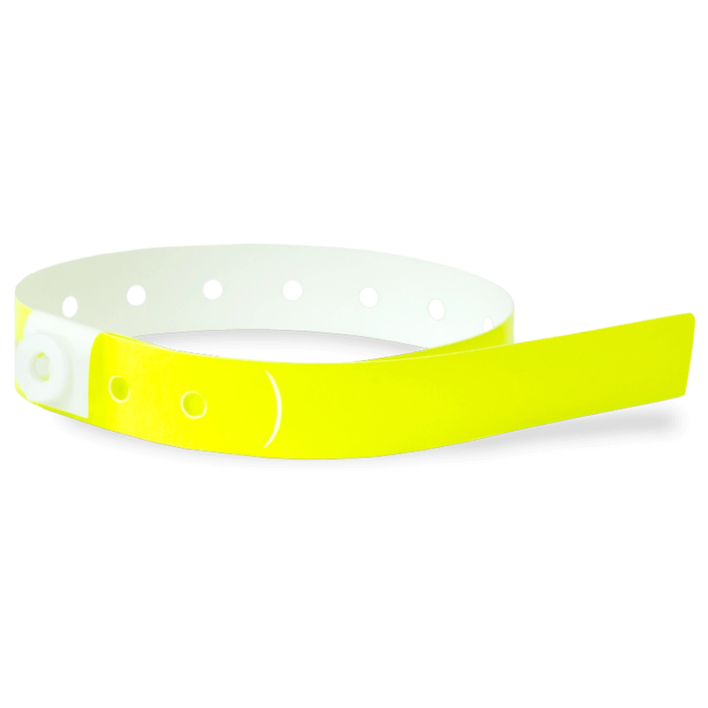 Plastic slim wristband in neon yellow - shown in round
