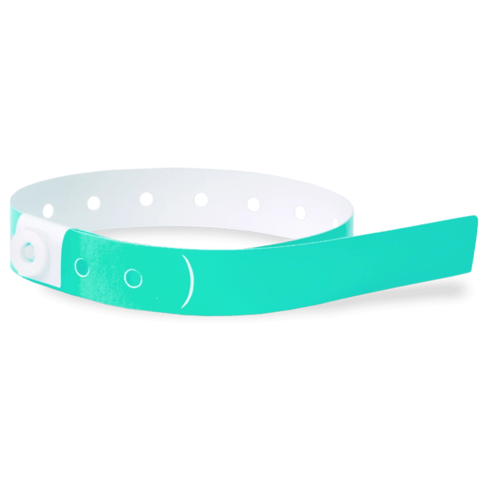 Plastic slim wristband in aqua - shown in round