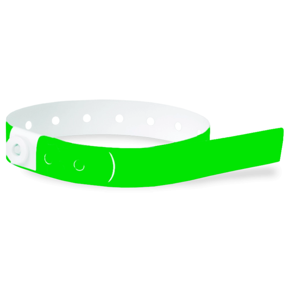Plastic slim wristband in neon green - shown in round