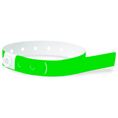 Plastic slim wristband in neon green - shown in round
