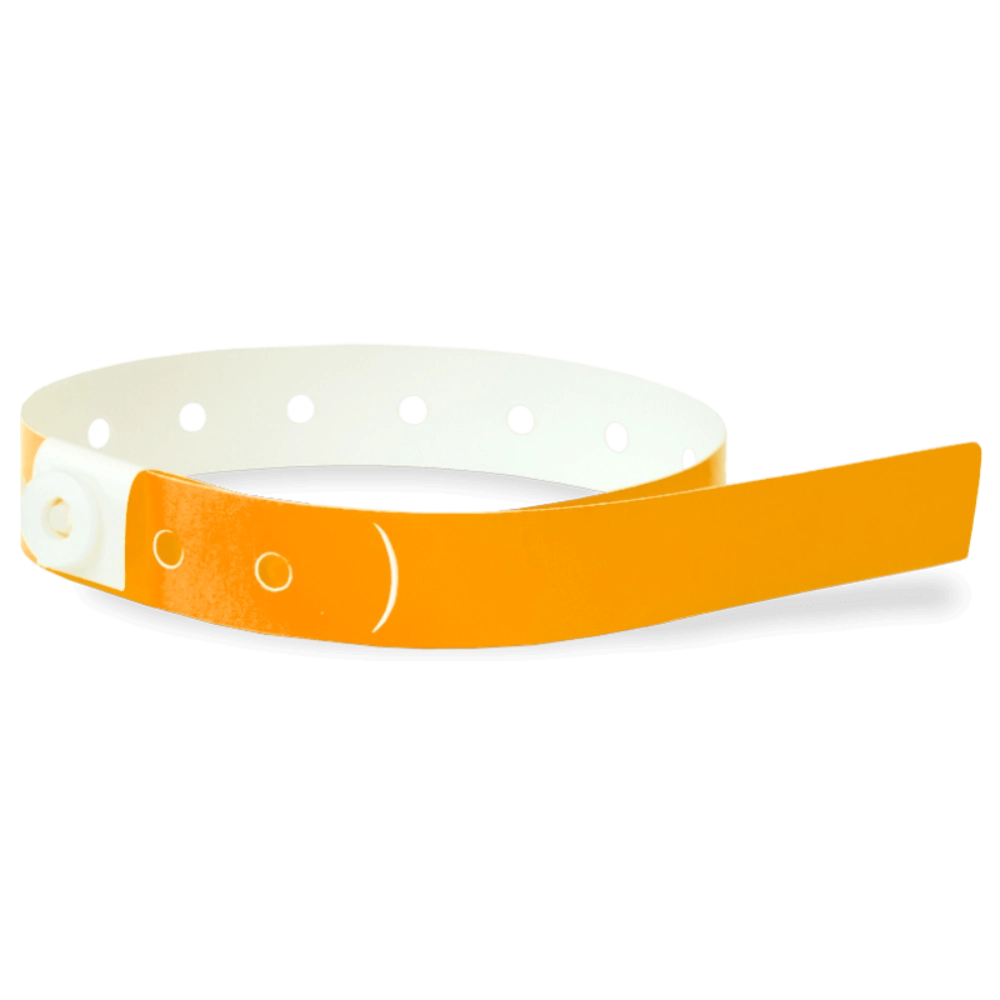 Plastic slim wristband in neon orange - shown in round
