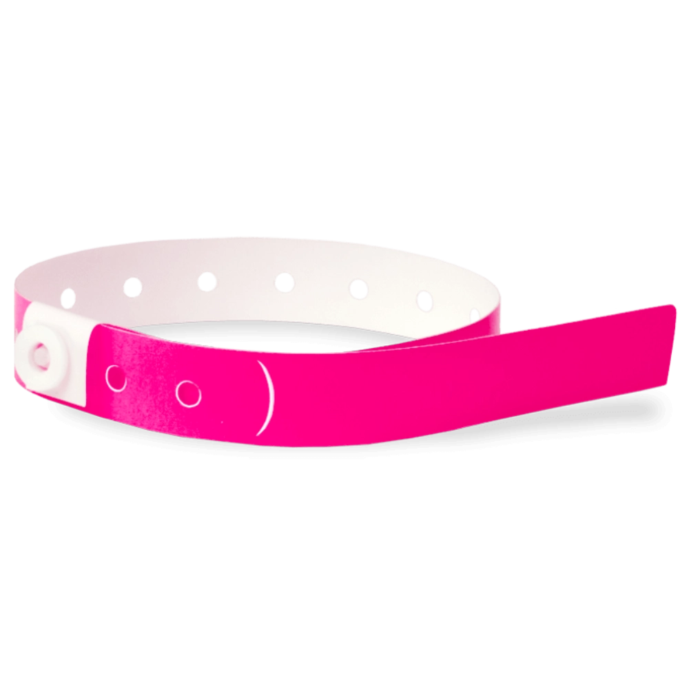 Plastic slim wristband in neon pink - shown in round