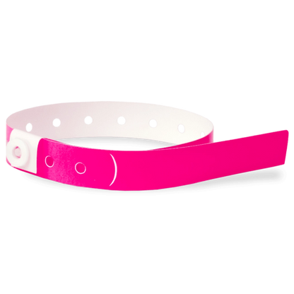 Plastic slim wristband in neon pink - shown in round