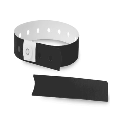 Plastic slim wristband in black - shown in round with stub 