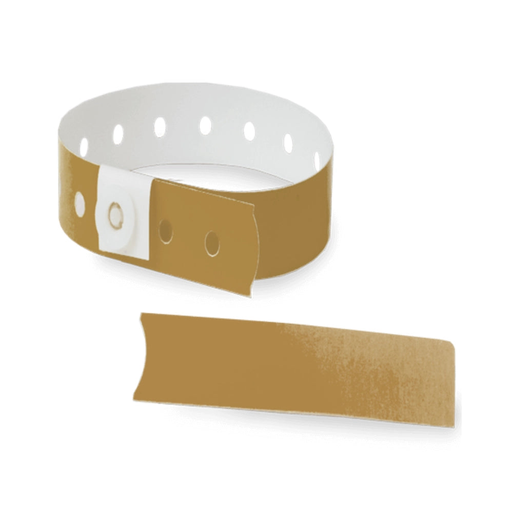 Plastic slim wristband in gold - shown in round with stub 