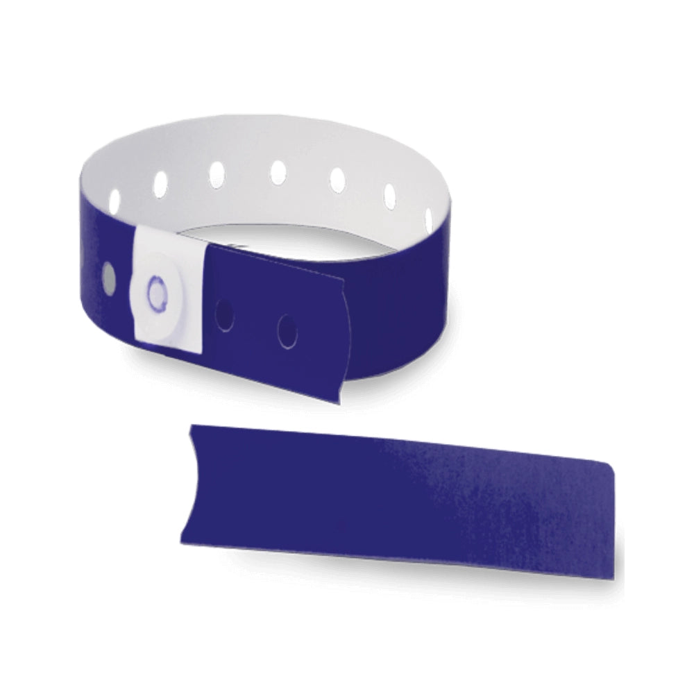 Plastic slim wristband with stub in navy blue - shown in round 