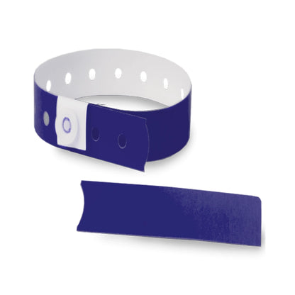 Plastic slim wristband with stub in navy blue - shown in round 