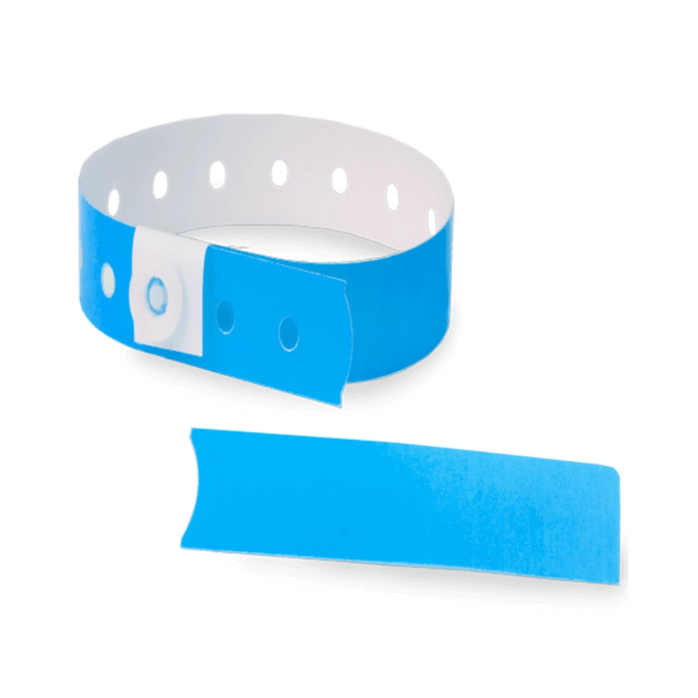 Plastic slim wristband with stub in neon blue - shown in round 