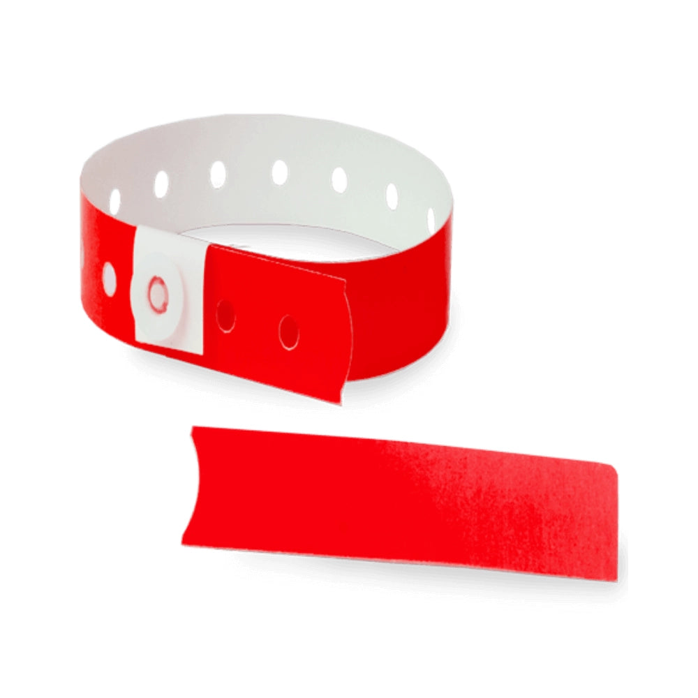 Plastic slim wristband in neon red - shown in round with stub 