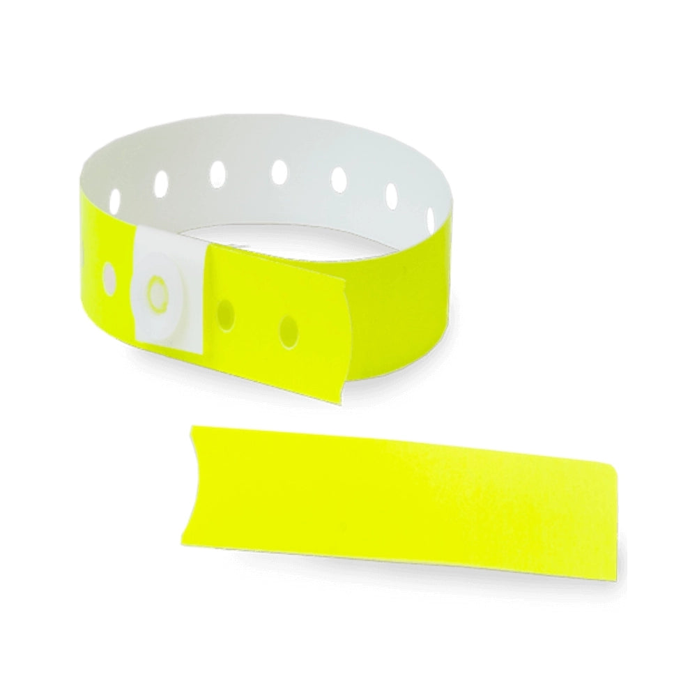 Plastic slim wristband with stub in neon yellow - shown in round 