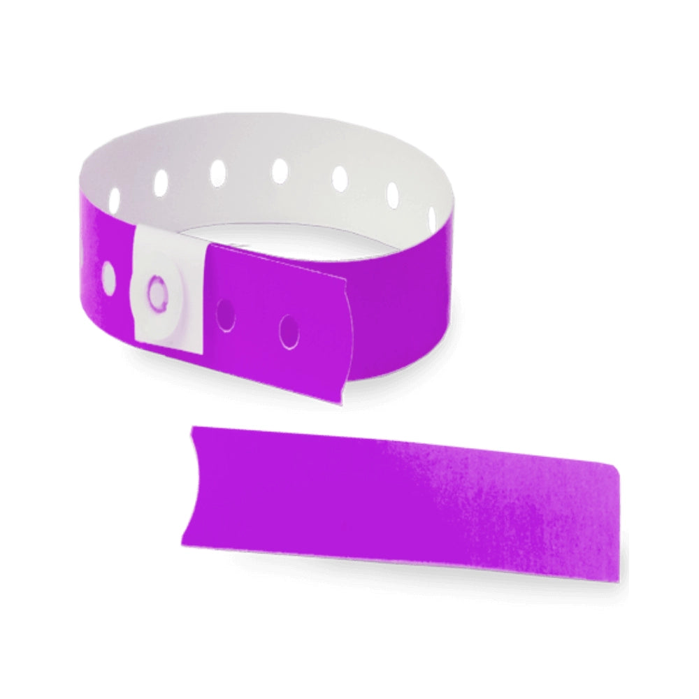 Plastic slim wristband with stub in purple - shown in round 