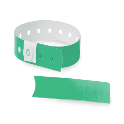 Plastic slim wristband with stub in pantone green - shown in round 
