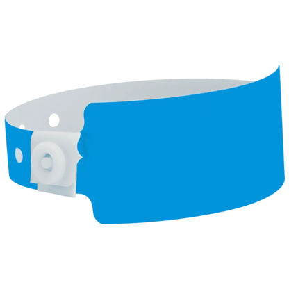 Plastic wide wristband in neon blue - shown in round