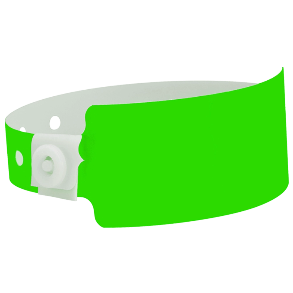 Plastic wide wristband in neon green - shown in round
