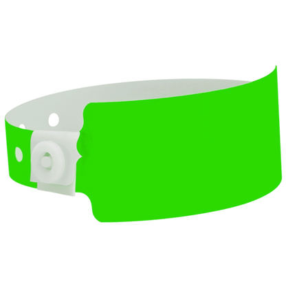 Plastic wide wristband in neon green - shown in round