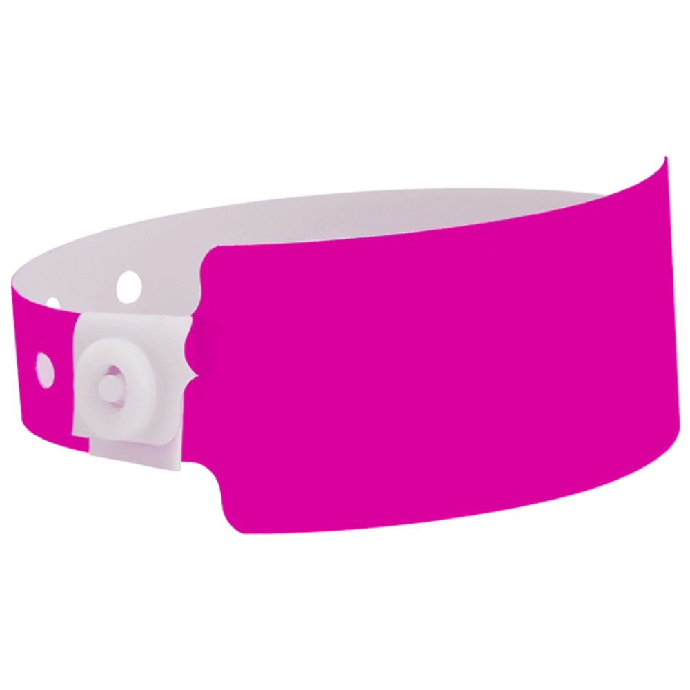 Plastic wide wristband in neon pink - shown in round