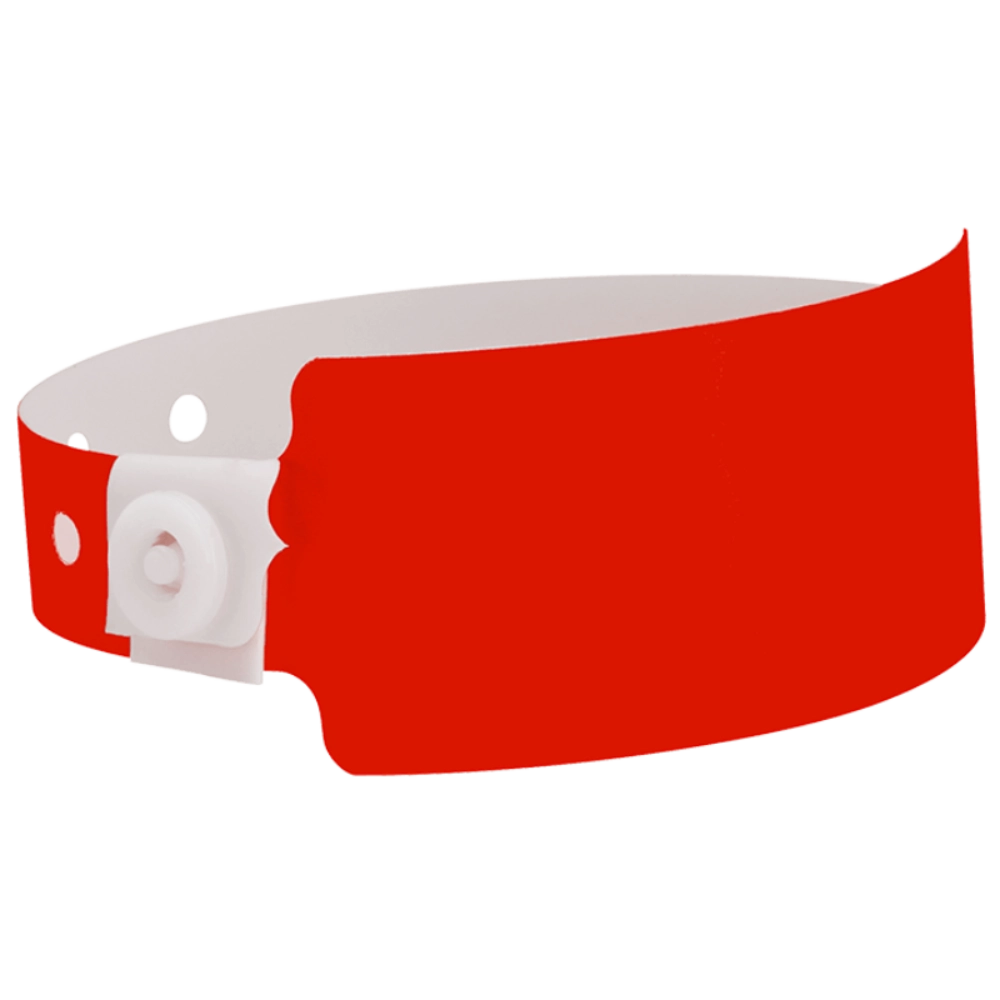 Plastic wide wristband in neon red - shown in round