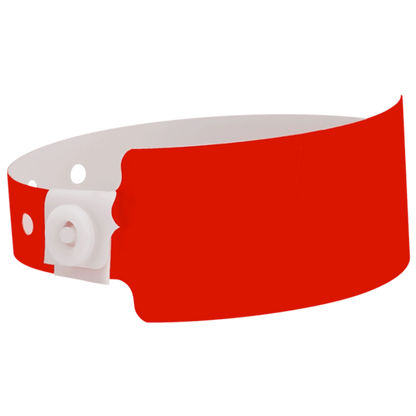 Plastic wide wristband in neon red - shown in round