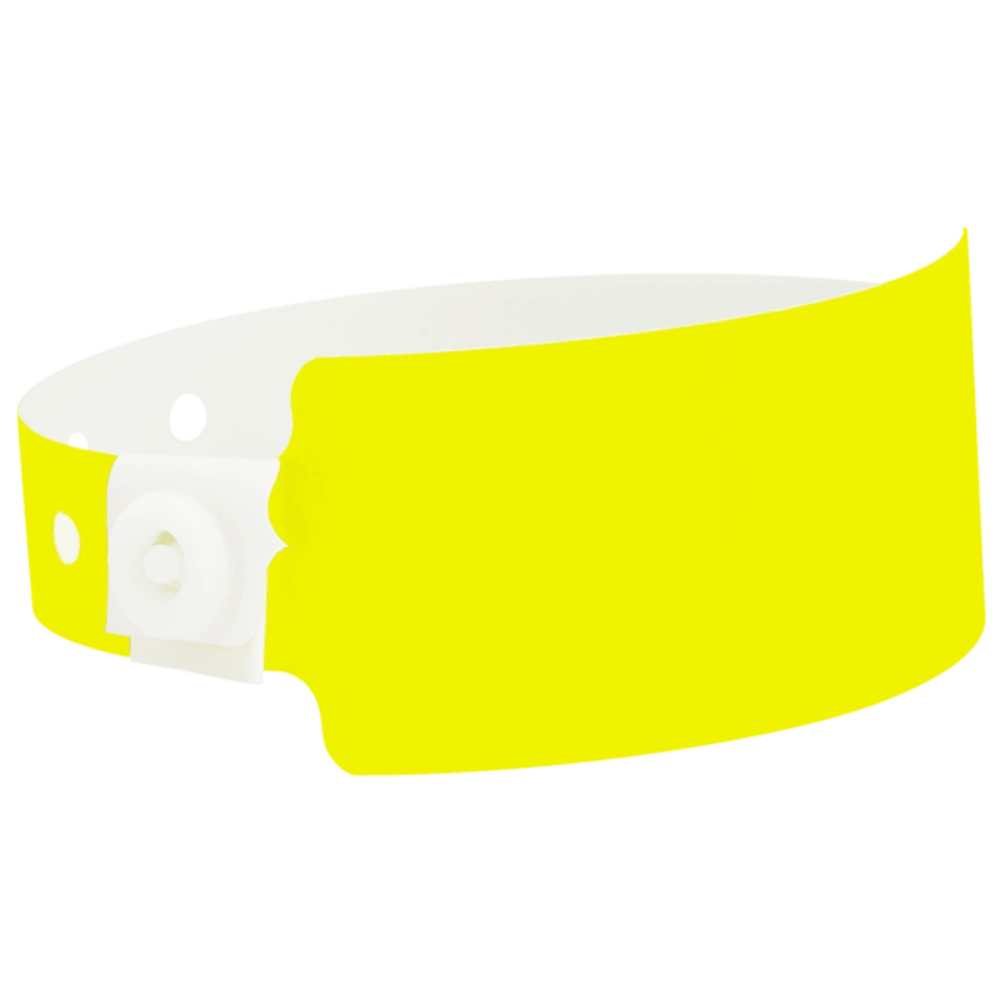 Plastic wide wristband in neon yellow - shown in round