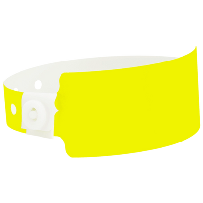 Plastic wide wristband in neon yellow - shown in round