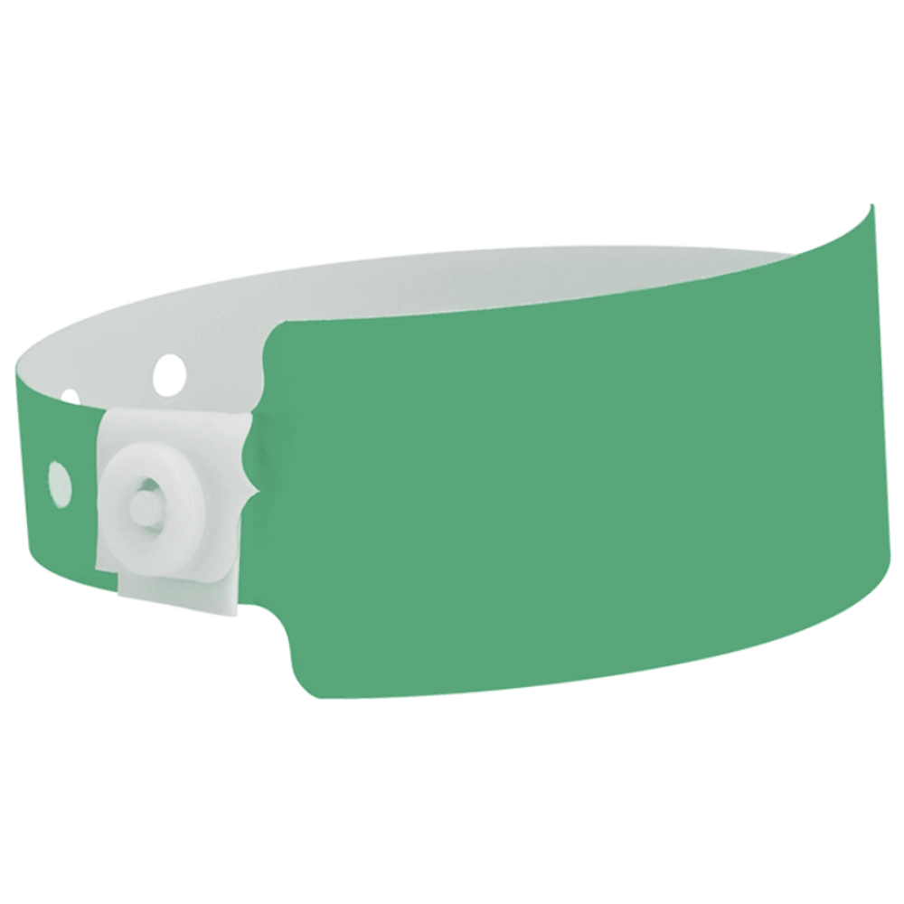 Plastic wide wristband in pantone green - shown in round