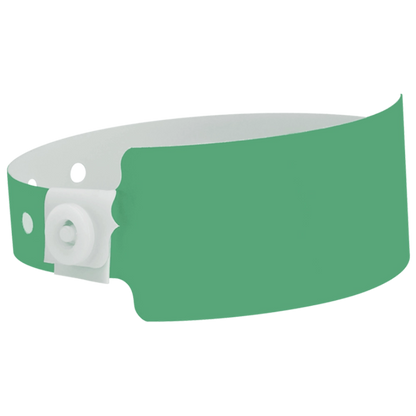 Plastic wide wristband in pantone green - shown in round