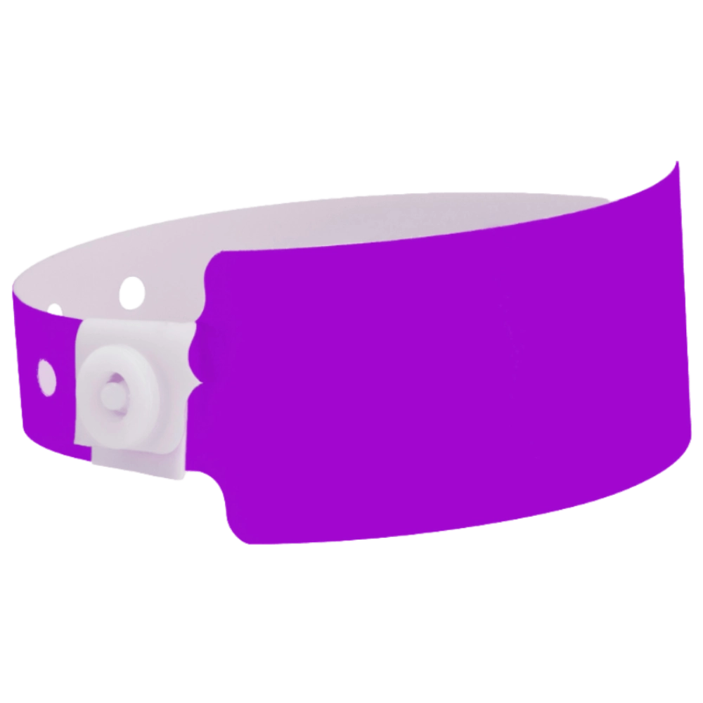 Plastic wide wristband in pantone purple - shown in round