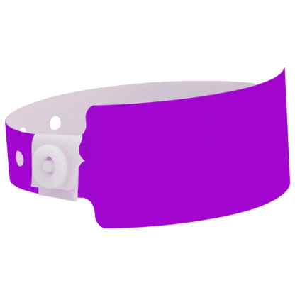 Plastic wide wristband in pantone purple - shown in round