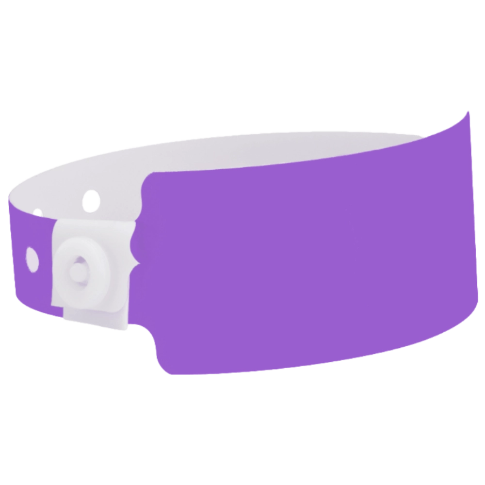 Plastic wide wristband in purple - shown in round