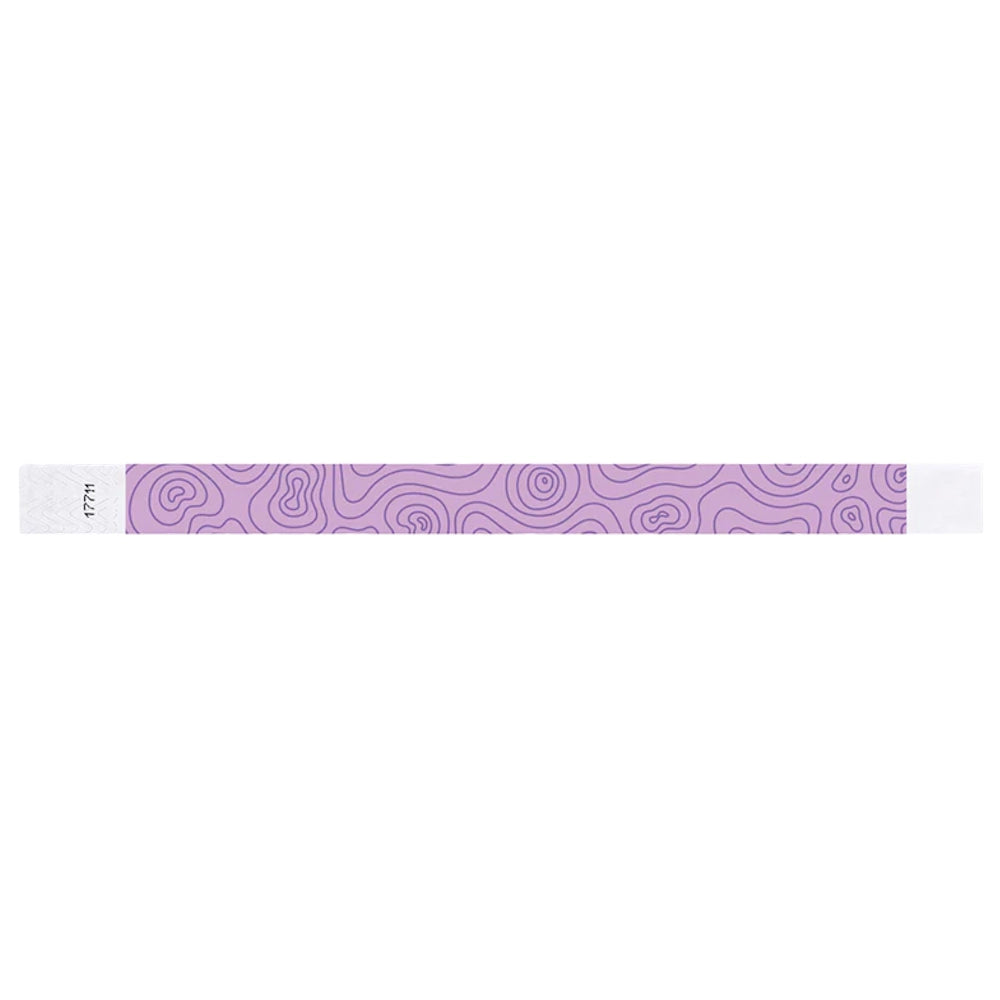 berry tyvek wristband with purple topographic map design - flat version shown