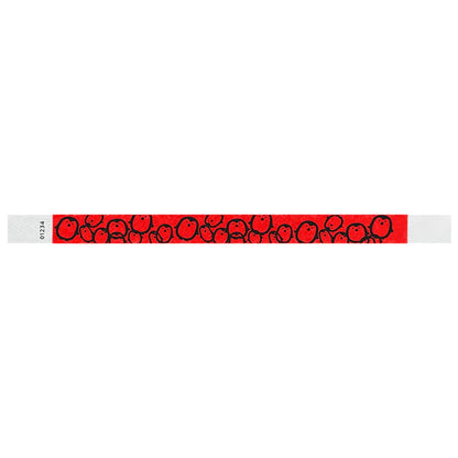 neon red Tyvek Wristband with black penguins - flat version shown
