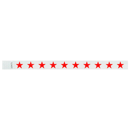 White tyvek wristband with neon red stars - flat version shown
