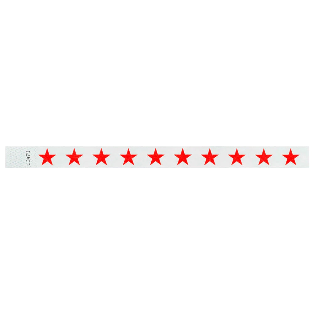 White Wristband with red stars across the band - shown in flat