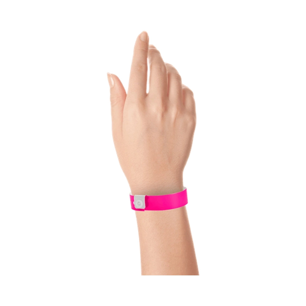 vinyl regular wristband in neon pink - shown on wrist