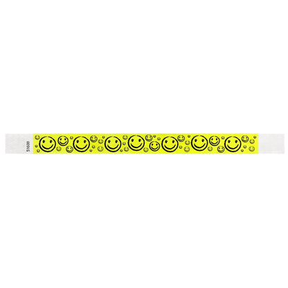 neon yellow wristband tyvek 3/4" smileys on yellow