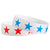 Two white tyvek wristbands with neon red and neon blue star pattern