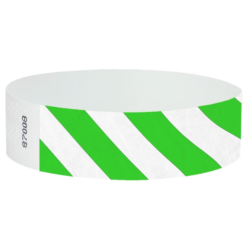 White wristband with neon green
diagonal stripes.