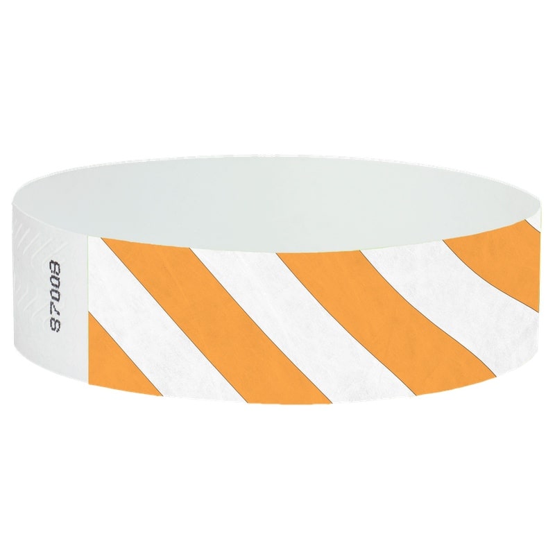 White wristband with neon orange diagonal stripes.