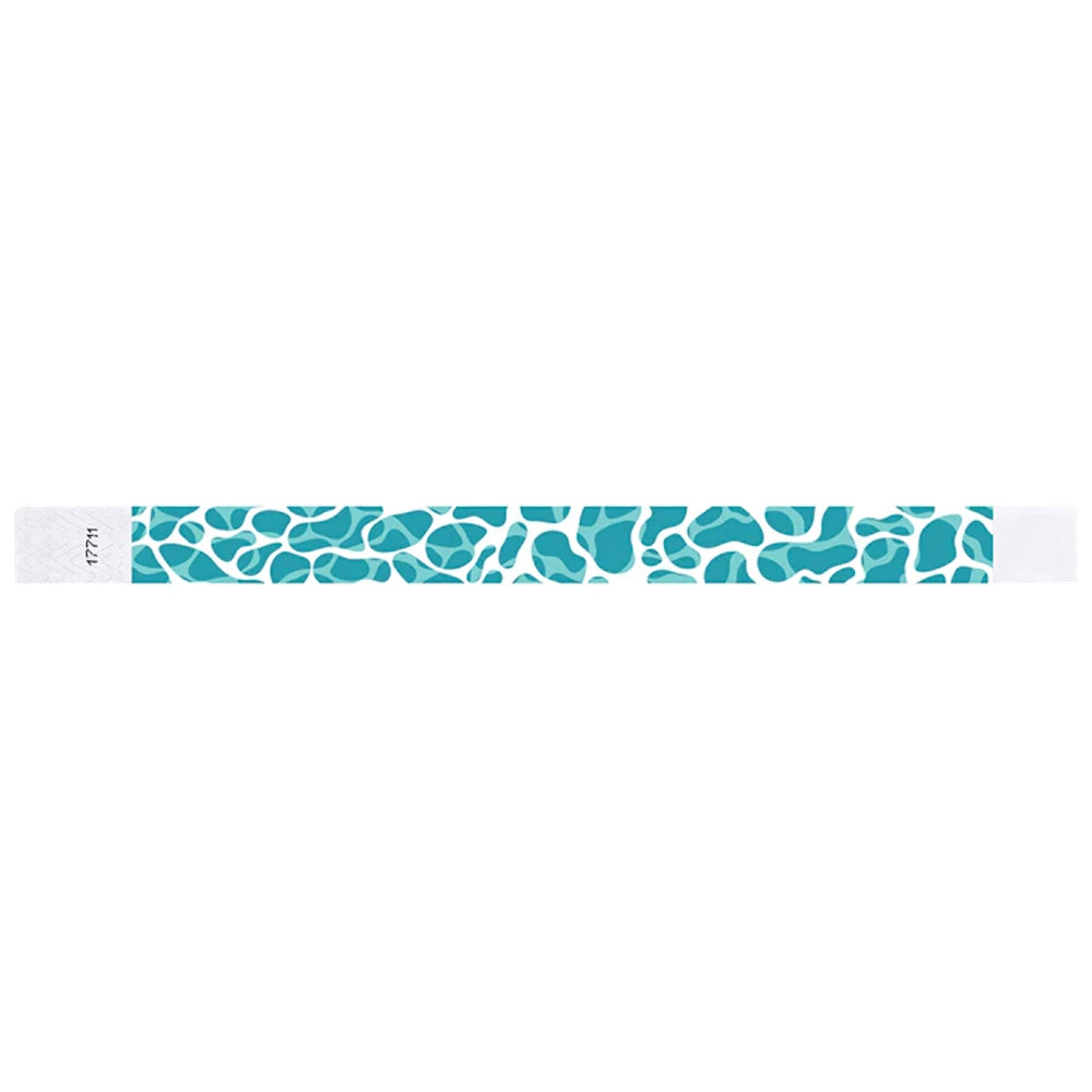 white tyvek wristband with blue pattern to look like a swimming pool line - flat version shown