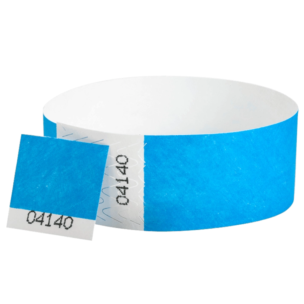 Tyvek 1" stub wristband in neon blue - shown in round 