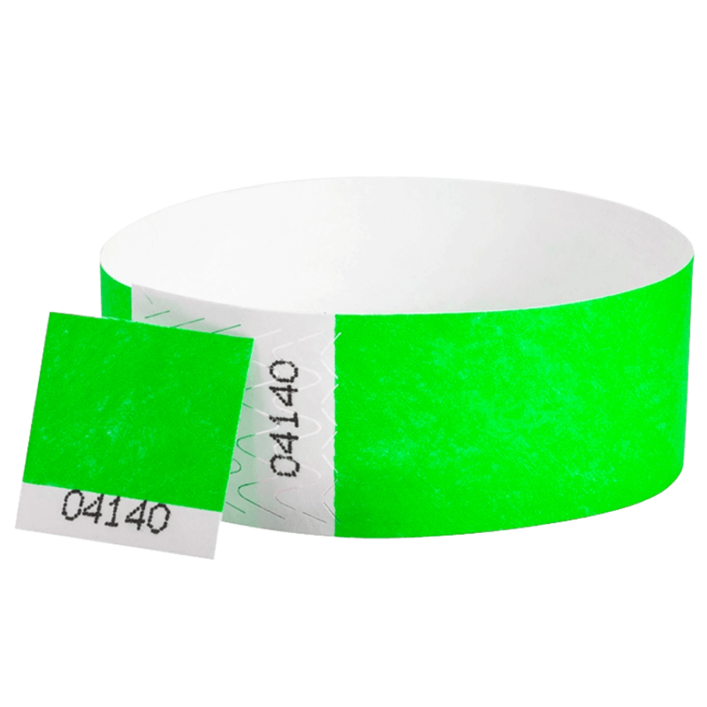 Tyvek 1" stub wristband in neon green - shown in round 