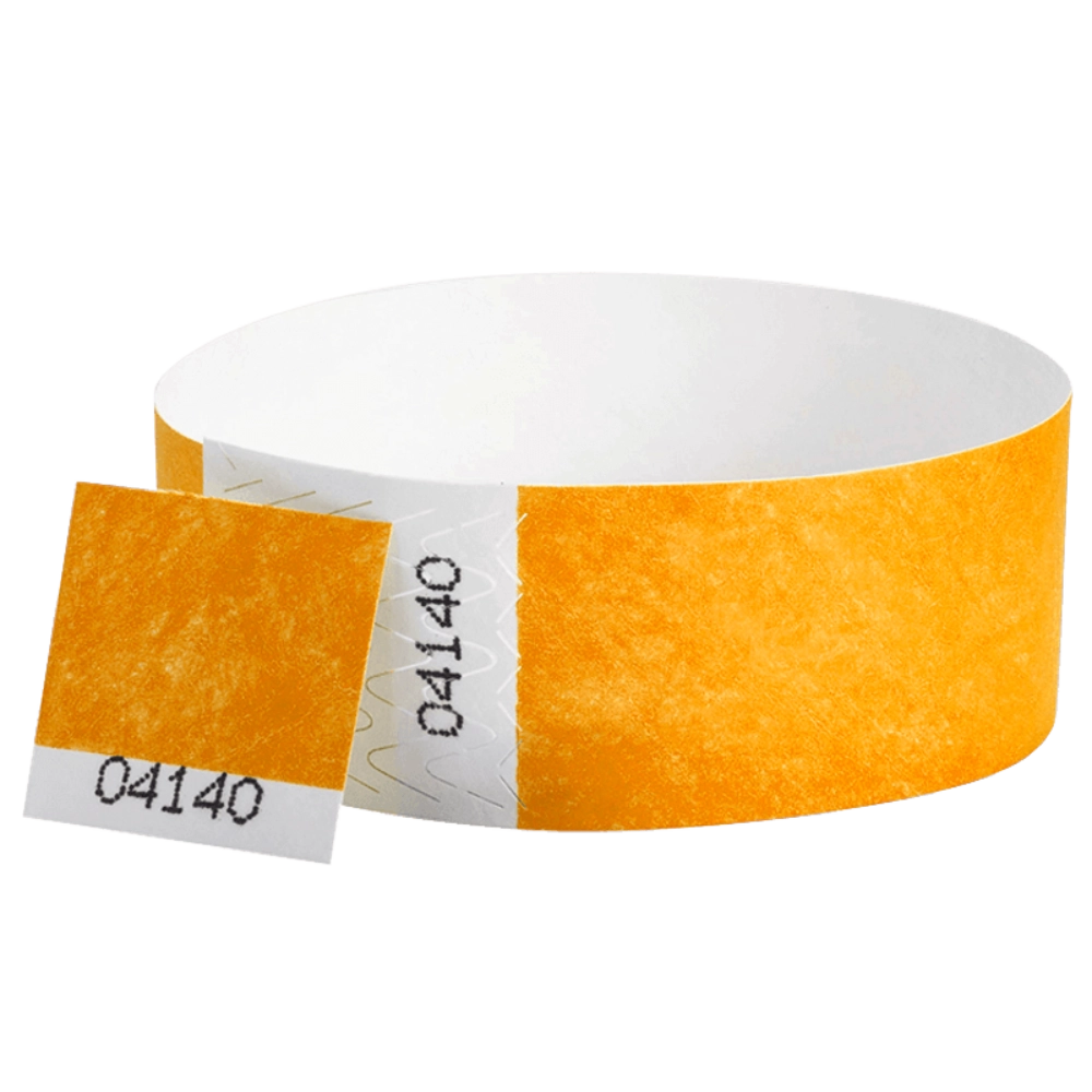 Tyvek 1" stub wristband in neon orange - shown in round 