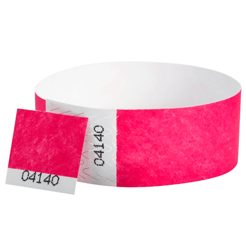 Tyvek 1" stub wristband in neon pink - shown in round 
