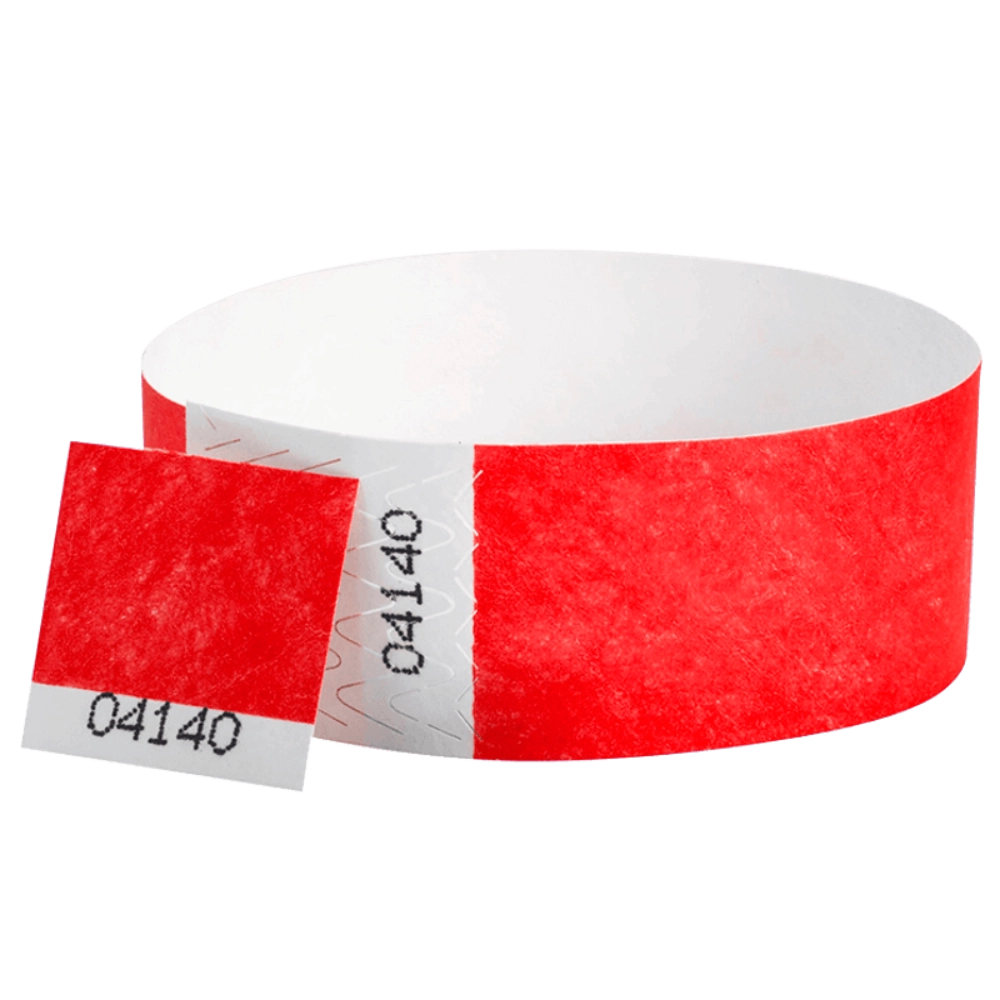 Tyvek 1" stub wristband in neon red - shown in round 