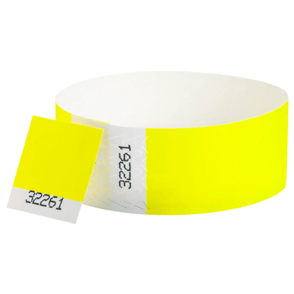 Tyvek 1" stub wristband in neon yellow -shown in round 