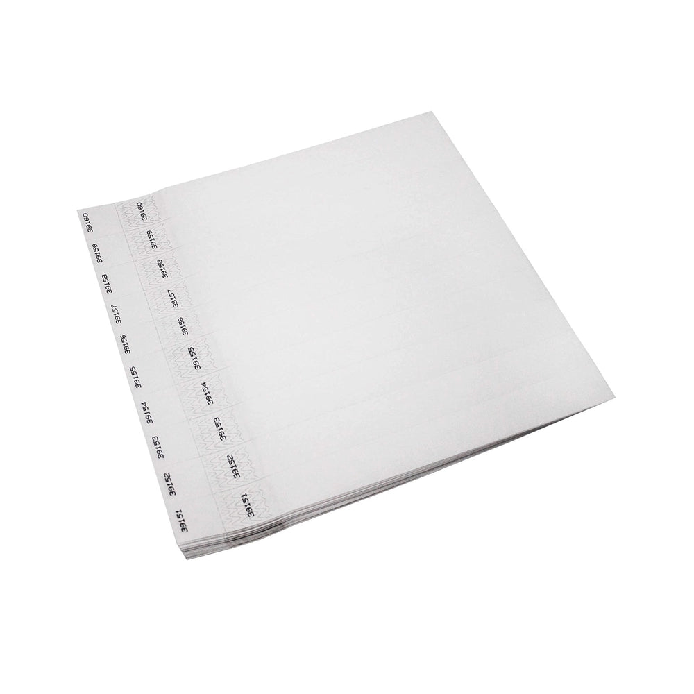 Tyvek 1" stub wristband in white - sheets of 10 